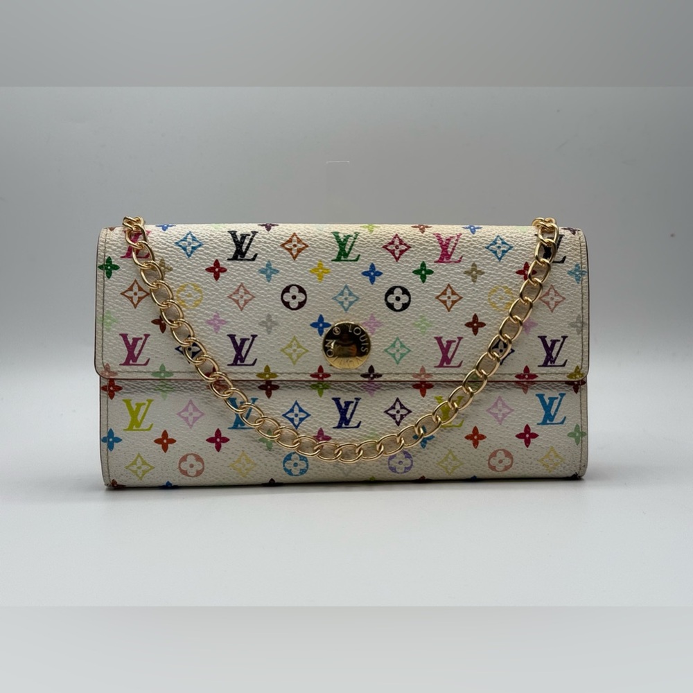 Authentic Louis Vuitton Multicolor LV Monogram Sarah Wallet on Chain
